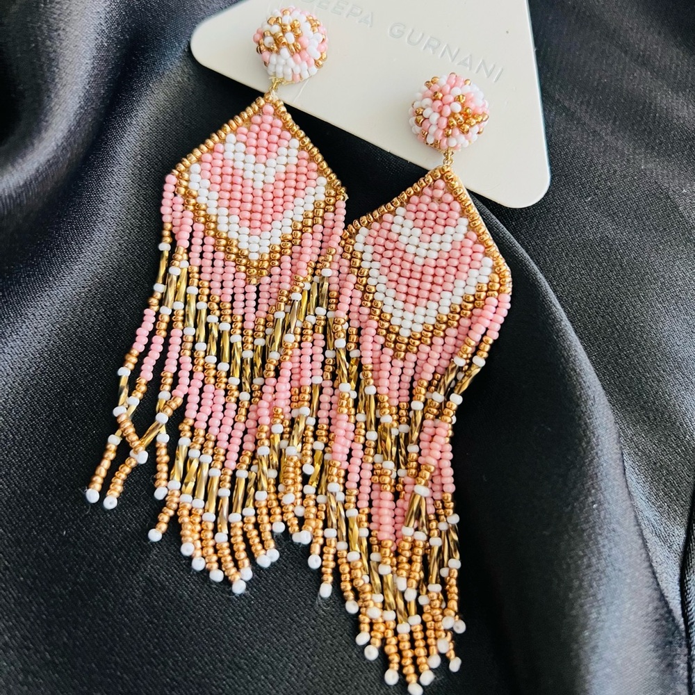 Deepa Gurnani Pink and Gold Beaded Earrings